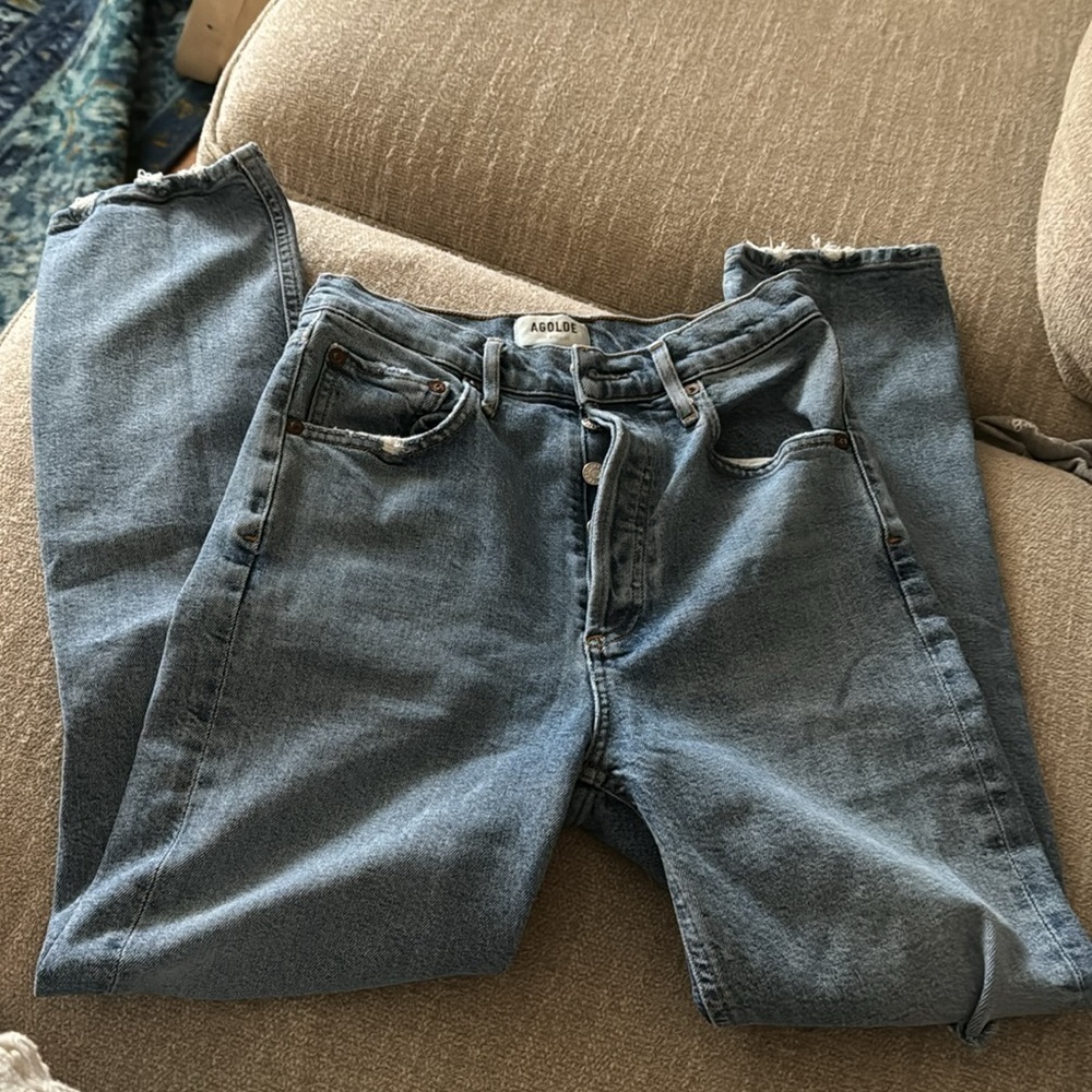 Agolde Tapered Straight Distressed Riley Jean High Rise Button Fly Size 24 - Picture 6 of 7